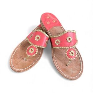 Jack Rogers Nantucket Thong Sandals In Fire Coral And Gold Size 10